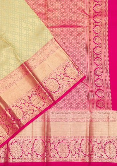 Pista Green Zariwork Pure Silk Saree-Koskii