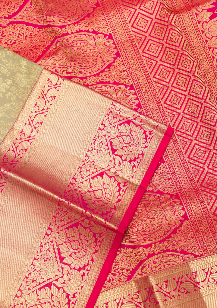 Pista Green Zariwork Pure Silk Saree-Koskii