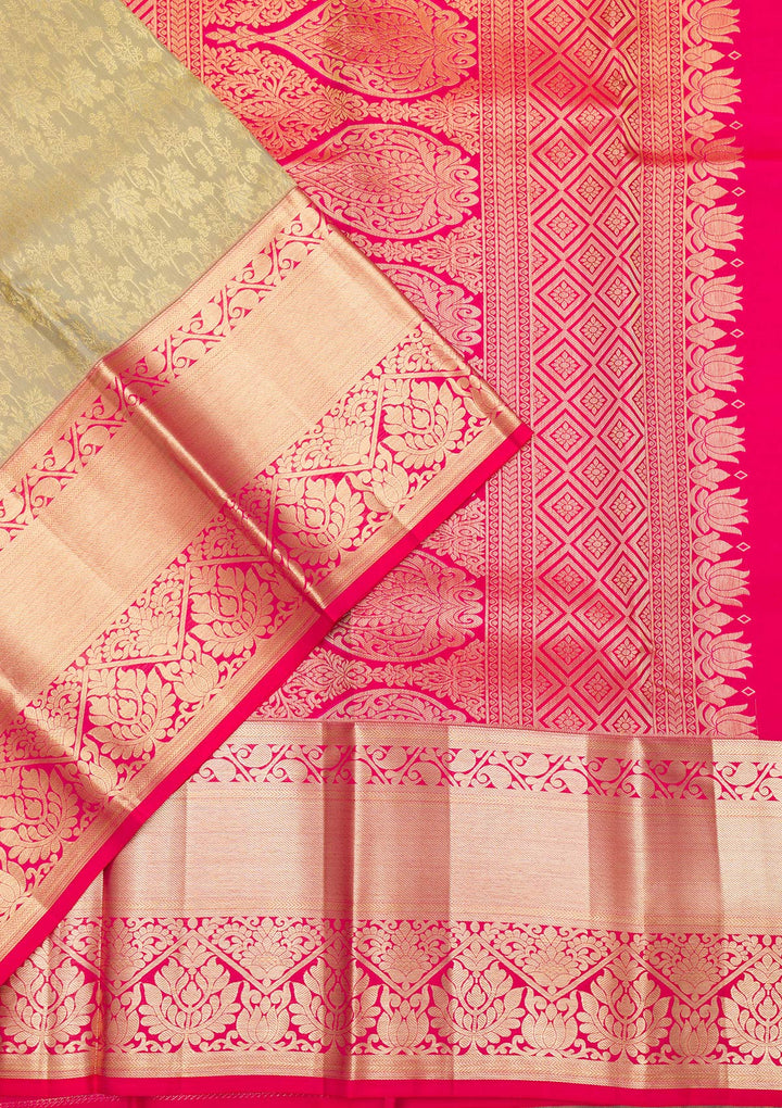 Pista Green Zariwork Pure Silk Saree-Koskii