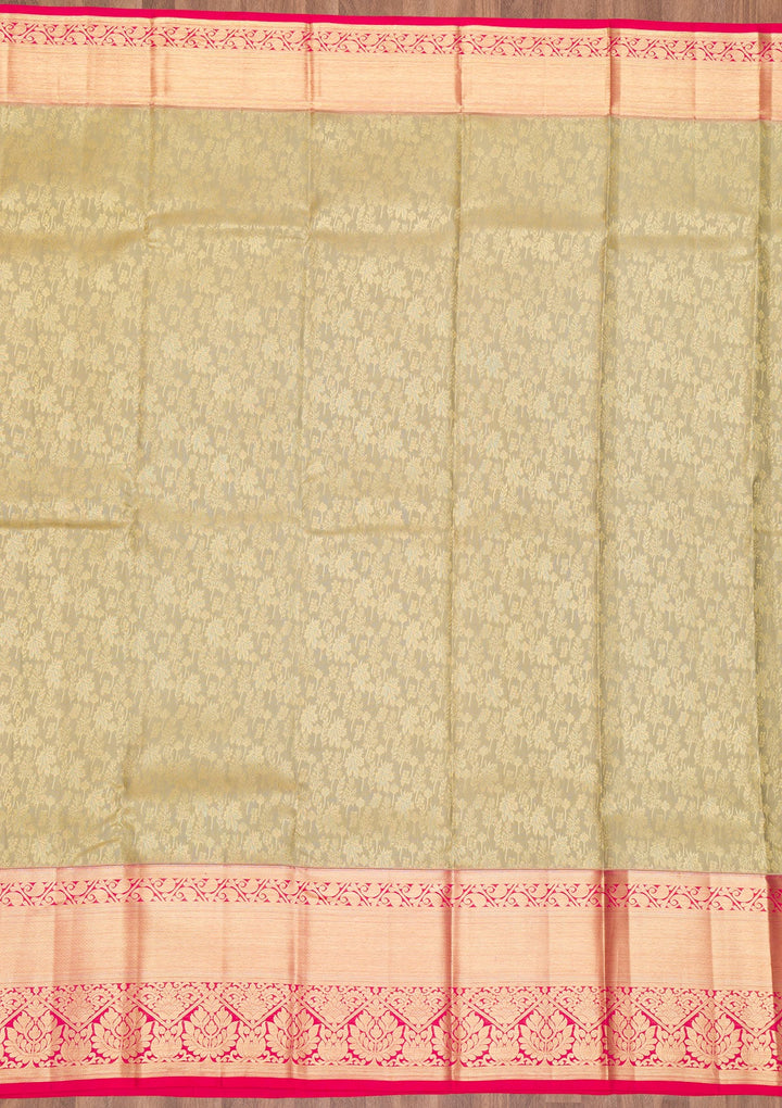 Pista Green Zariwork Pure Silk Saree-Koskii