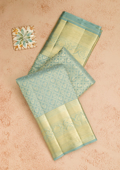 Pista Green Zariwork Pure Silk Saree-Koskii