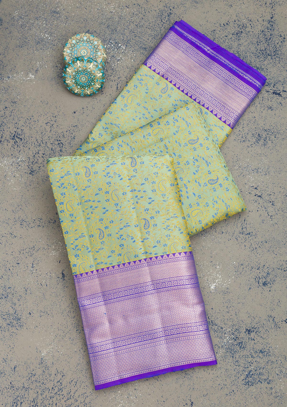 Pista Green Zariwork Pure Silk Saree-Koskii