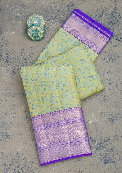 Pista Green Zariwork Pure Silk Saree-Koskii