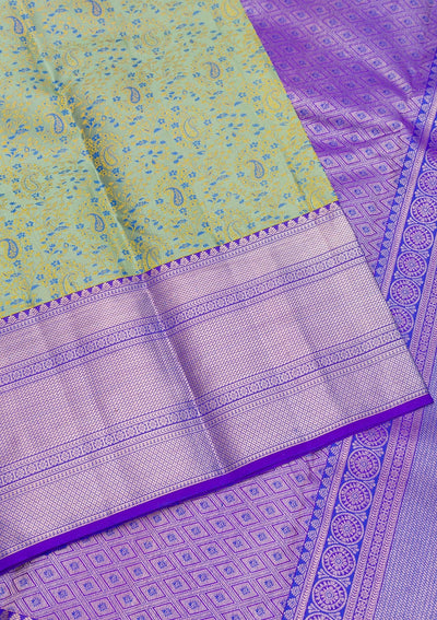 Pista Green Zariwork Pure Silk Saree-Koskii