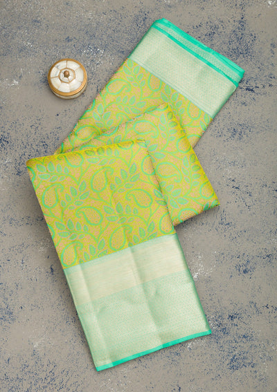 Pista Green Zariwork Pure Silk Saree-Koskii