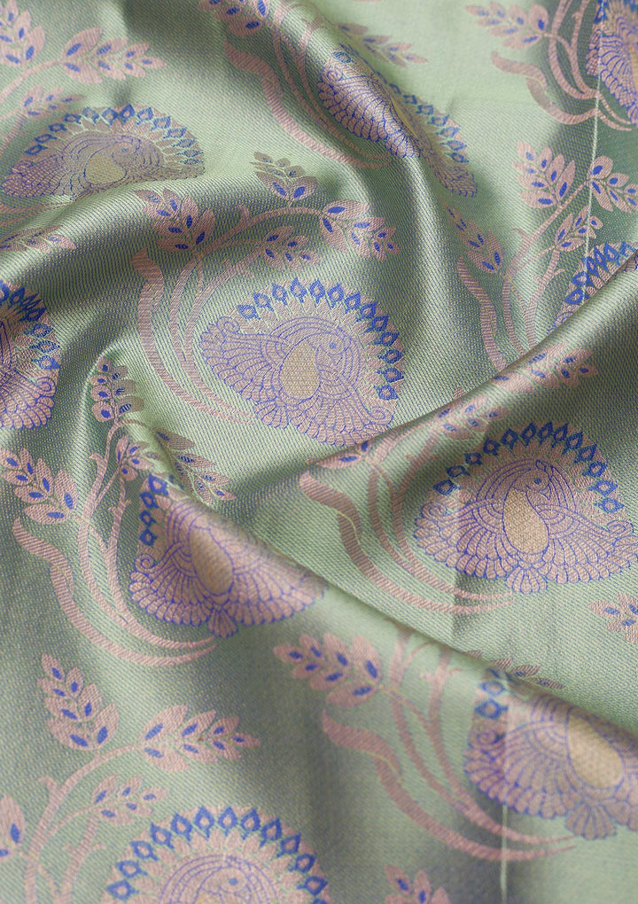 Pista Green Zariwork Pure Silk Saree-Koskii