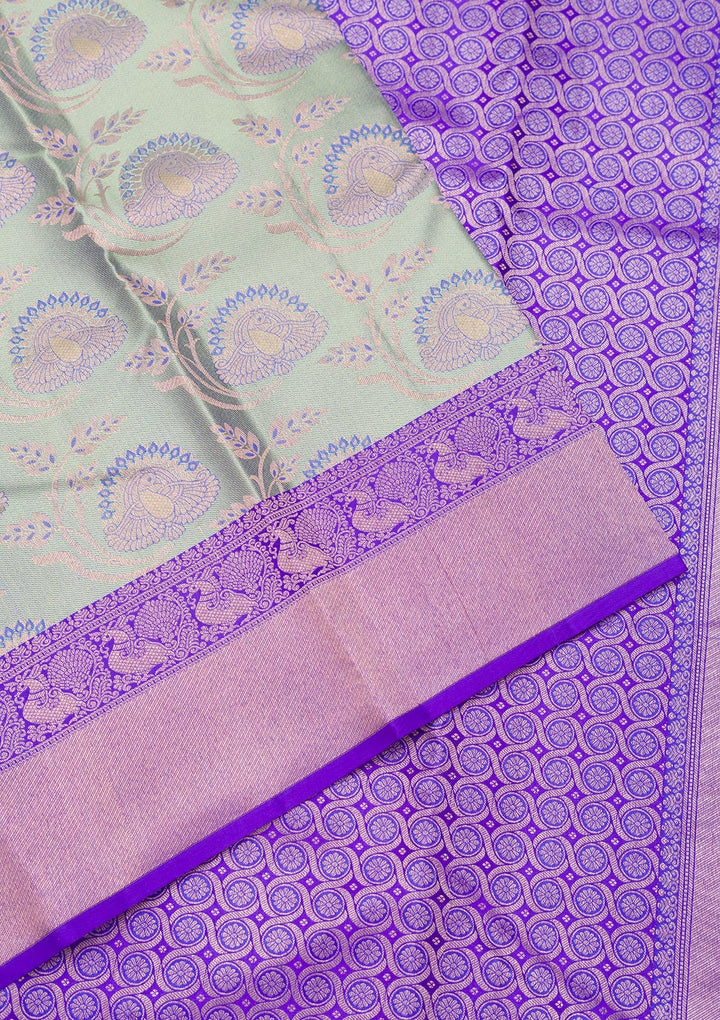 Pista Green Zariwork Pure Silk Saree-Koskii