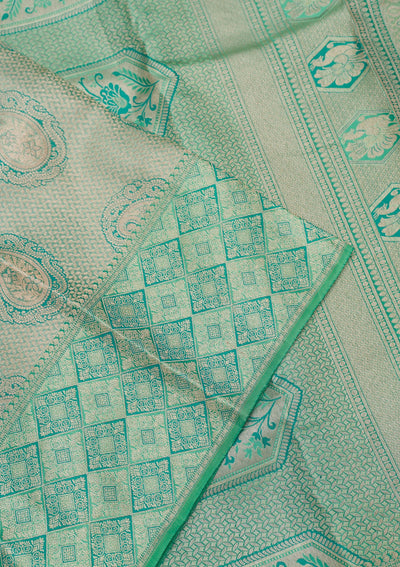 Pista Green Zariwork Pure Silk Saree-Koskii