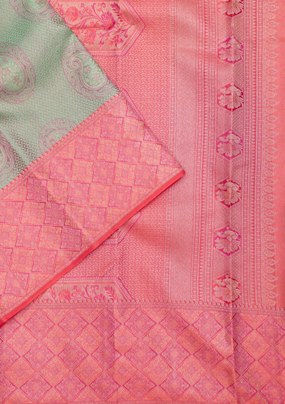 Pista Green Zariwork Pure Silk Saree-Koskii