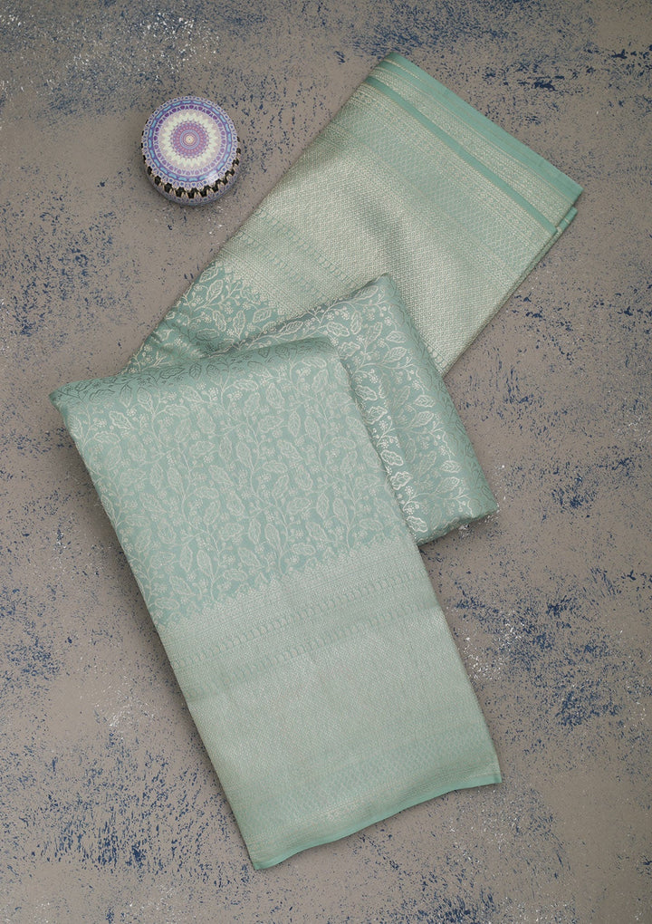 Pista Green Zariwork Pure Silk Saree-Koskii