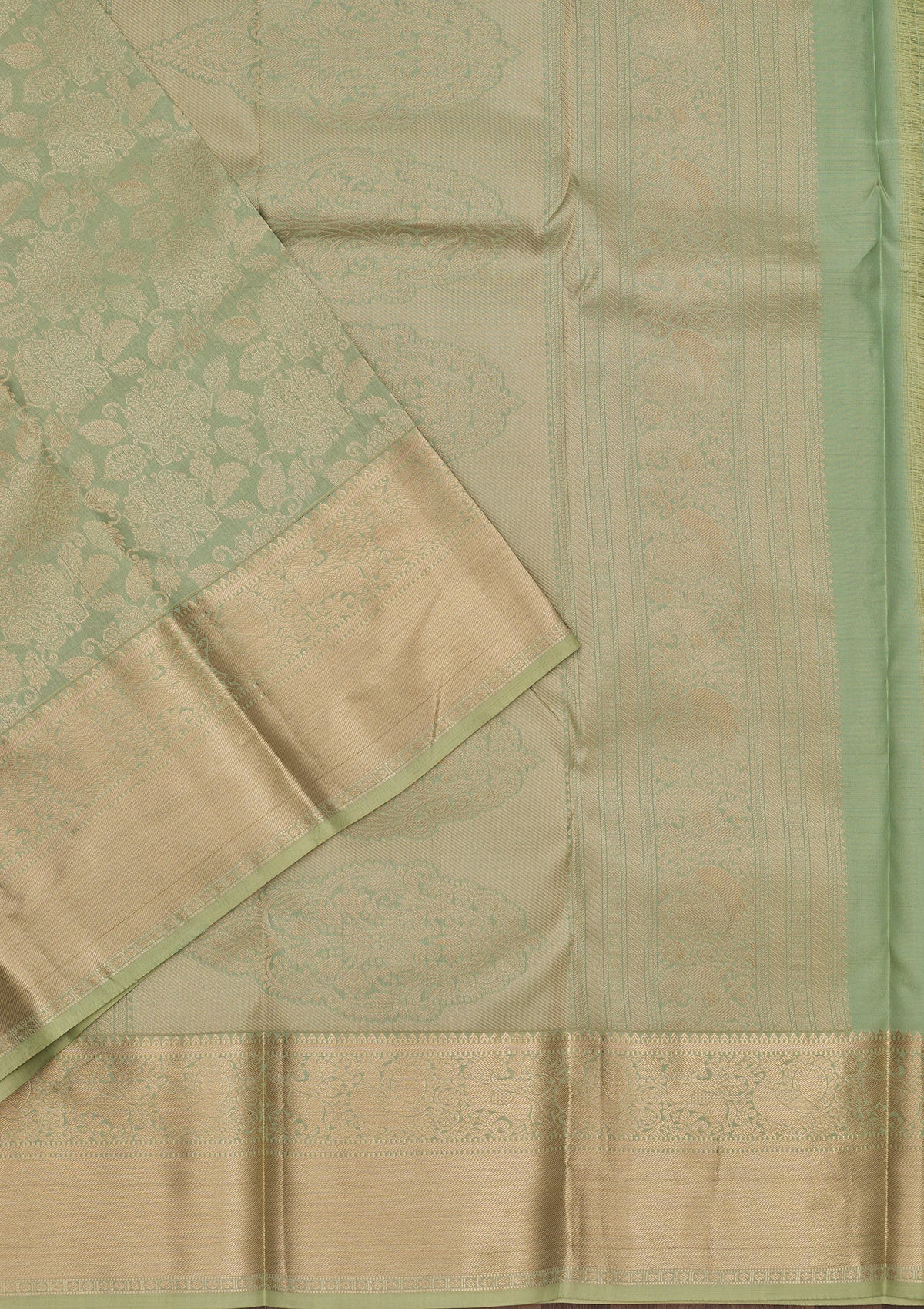 Pista Green Zariwork Pure Silk Saree-Koskii