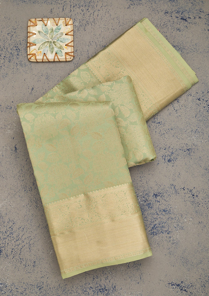 Pista Green Zariwork Pure Silk Saree-Koskii