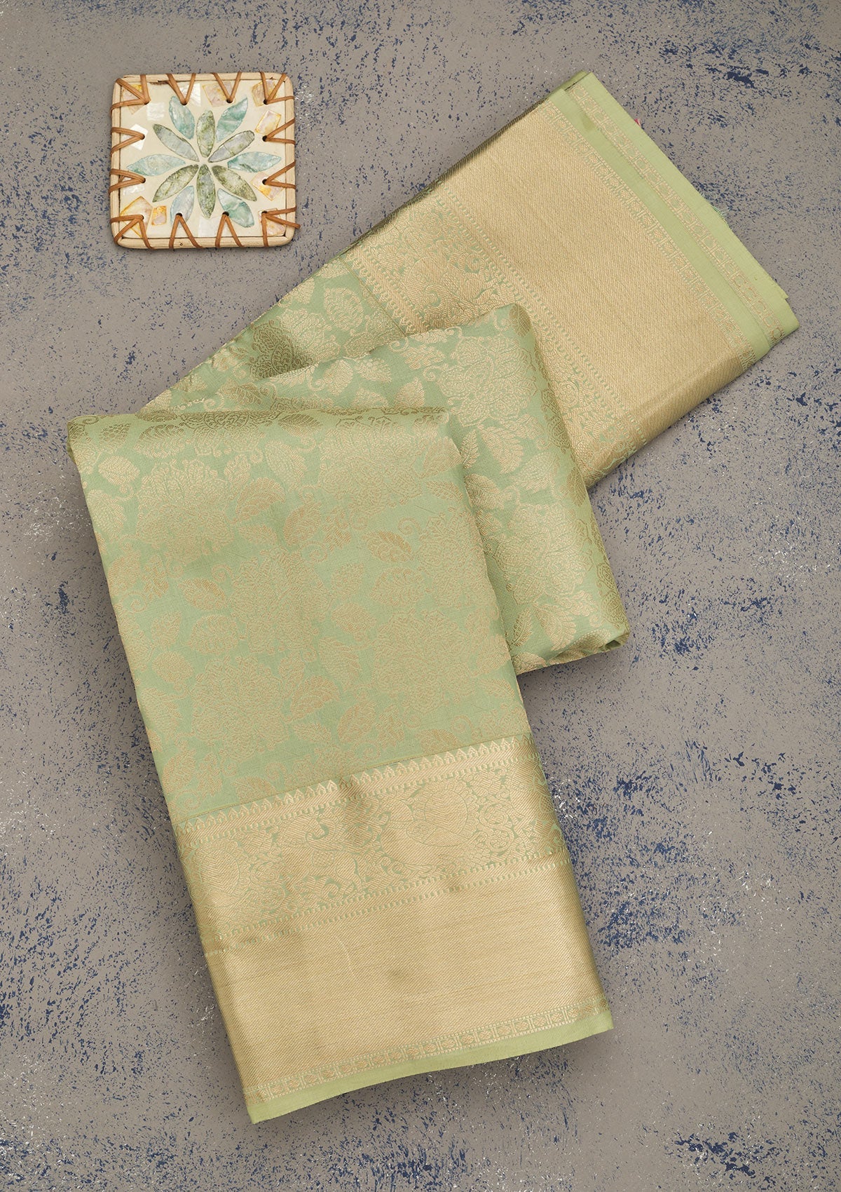 Pista Green Zariwork Pure Silk Saree-Koskii