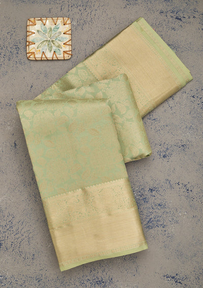 Pista Green Zariwork Pure Silk Saree-Koskii