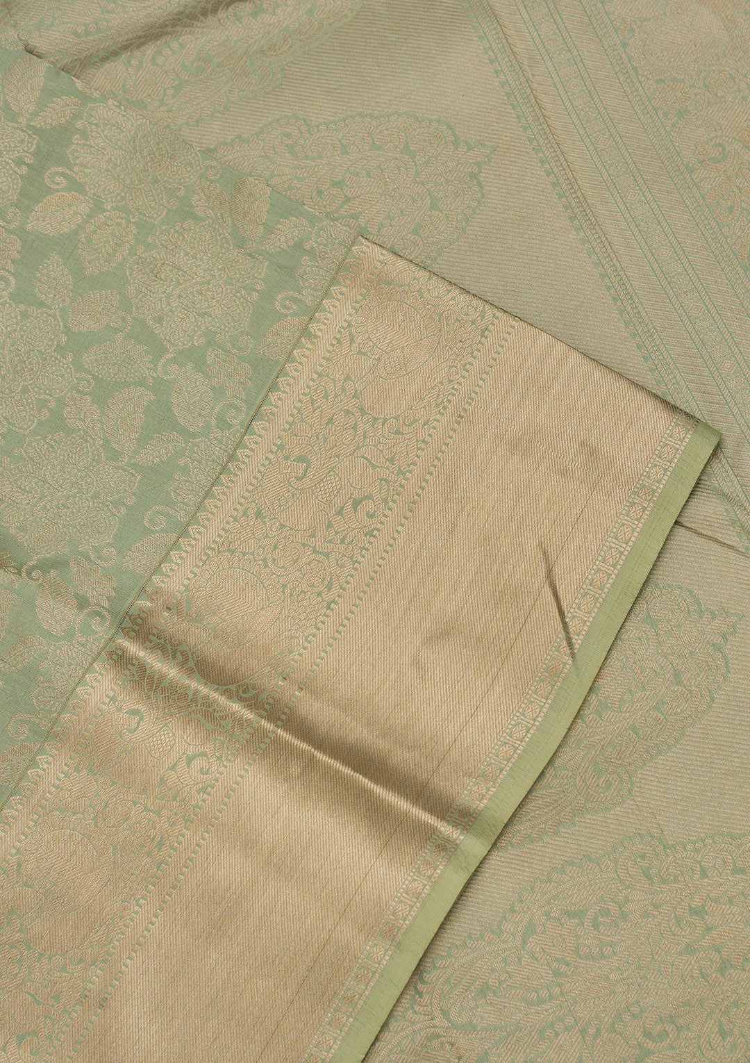 Pista Green Zariwork Pure Silk Saree-Koskii