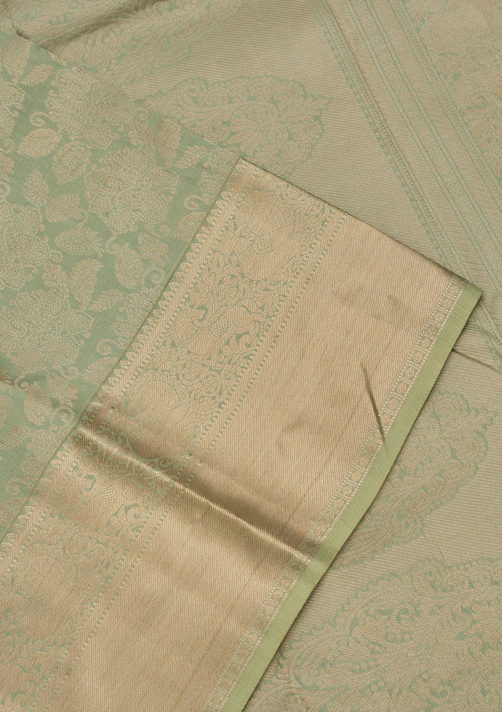 Pista Green Zariwork Pure Silk Saree-Koskii