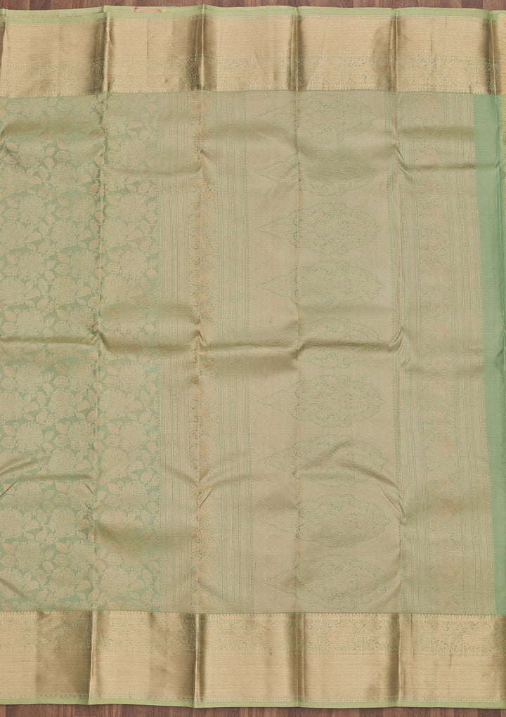 Pista Green Zariwork Pure Silk Saree-Koskii