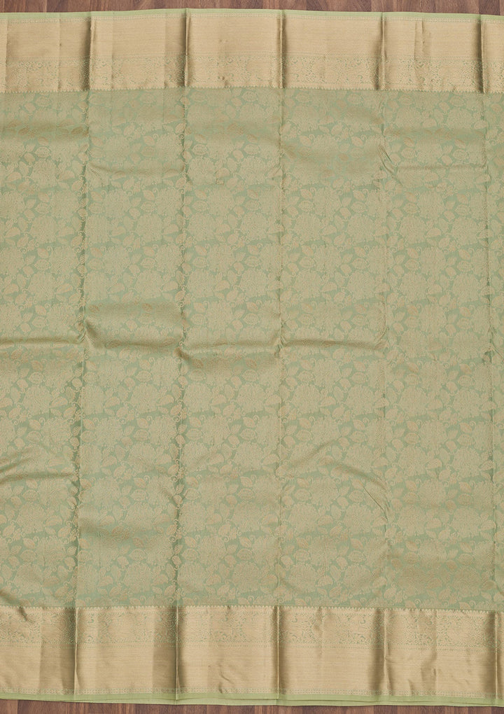 Pista Green Zariwork Pure Silk Saree-Koskii