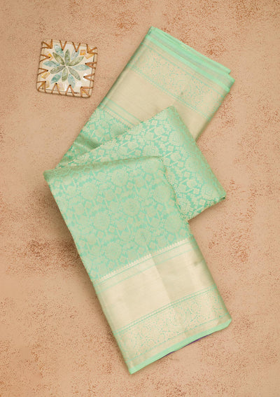 Pista Green Zariwork Pure Silk Saree-Koskii