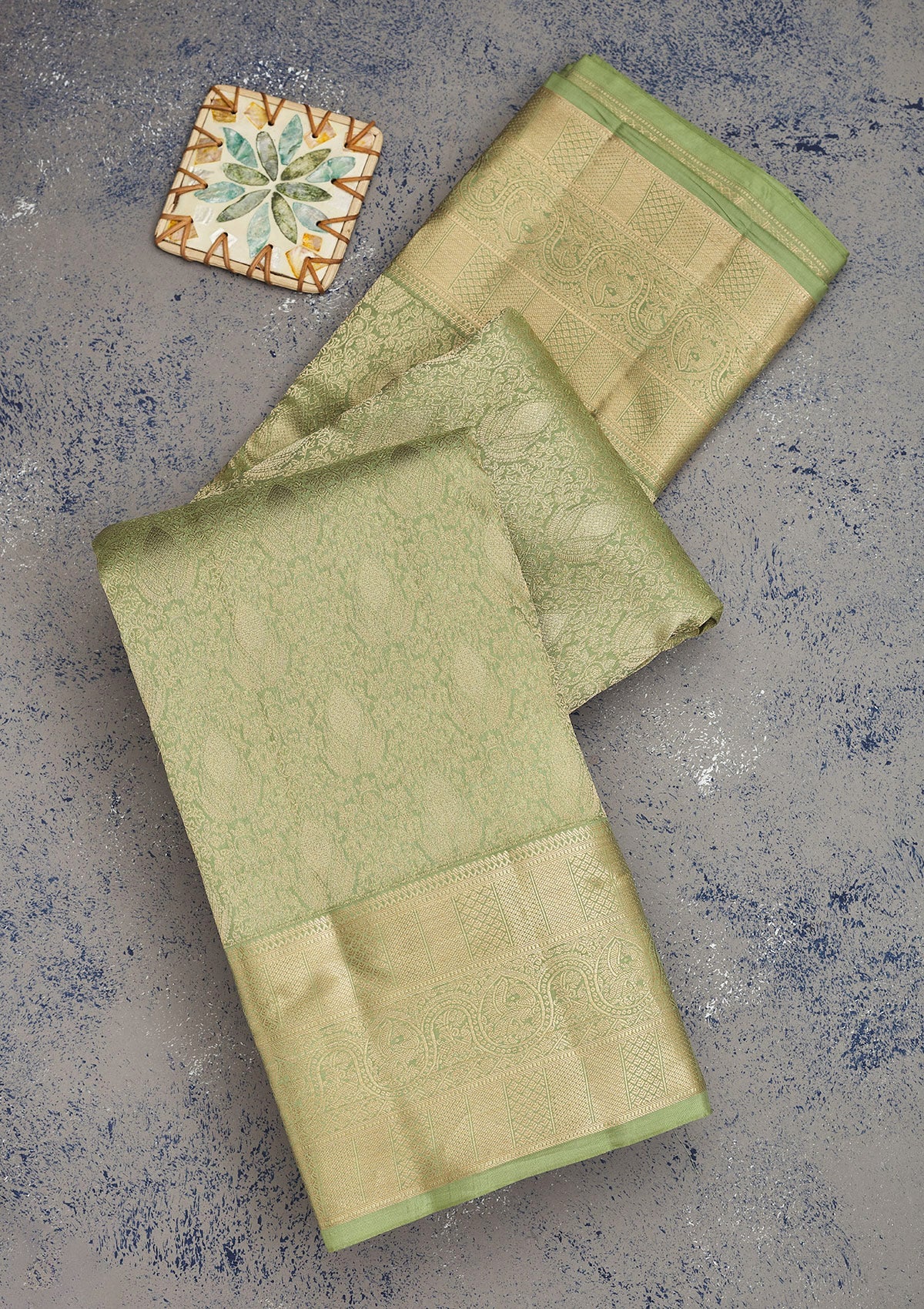 Pista Green Zariwork Pure Silk Saree-Koskii