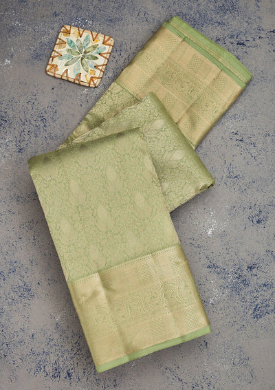 Pista Green Zariwork Pure Silk Saree-Koskii