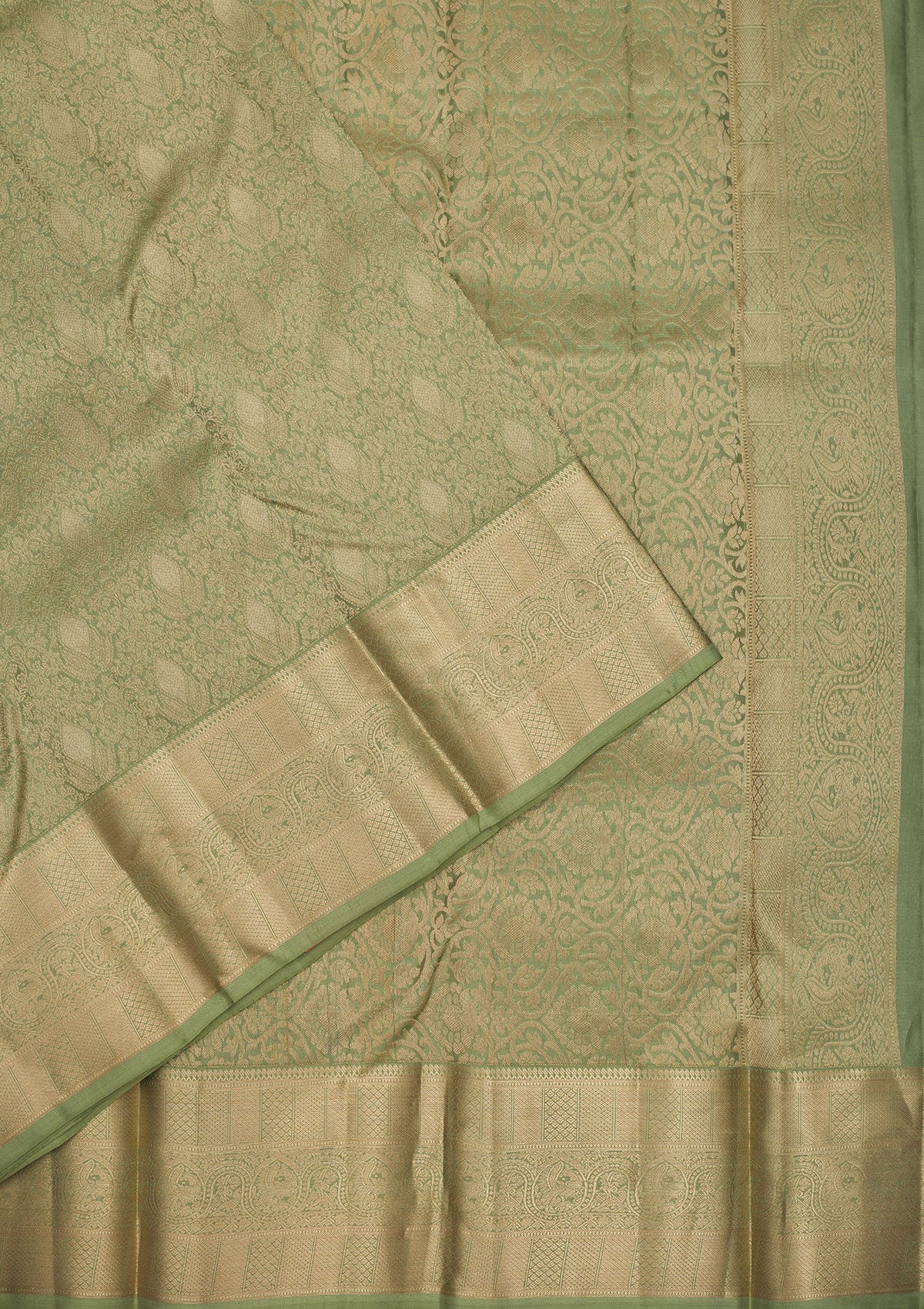Pista Green Zariwork Pure Silk Saree-Koskii