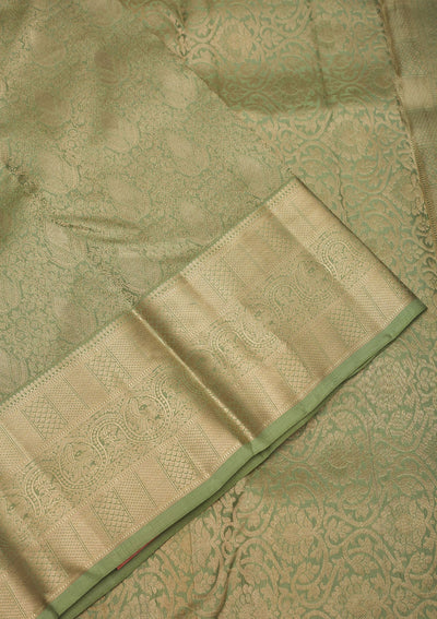 Pista Green Zariwork Pure Silk Saree-Koskii