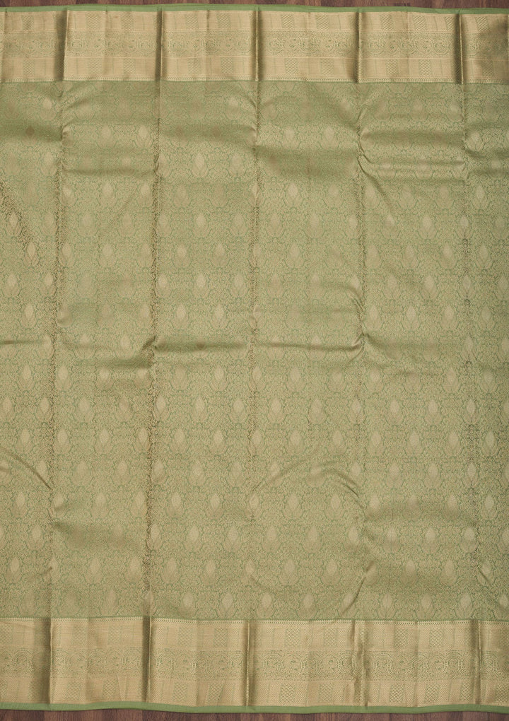 Pista Green Zariwork Pure Silk Saree-Koskii