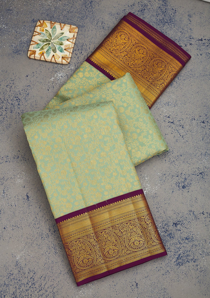 Pista Green Zariwork Pure Silk Saree-Koskii