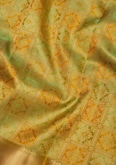 Pista Green Zariwork Pure Silk Saree-Koskii