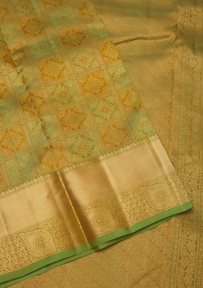 Pista Green Zariwork Pure Silk Saree-Koskii