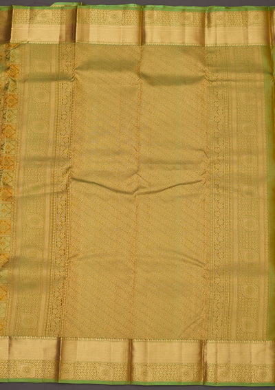 Pista Green Zariwork Pure Silk Saree-Koskii