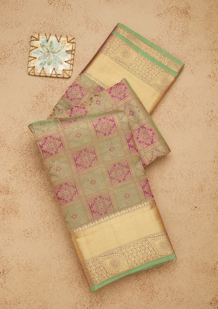 Pista Green Zariwork Pure Silk Saree-Koskii
