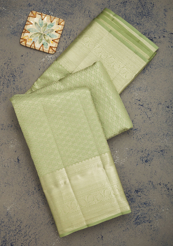 Pista Green Zariwork Pure Silk Saree-Koskii