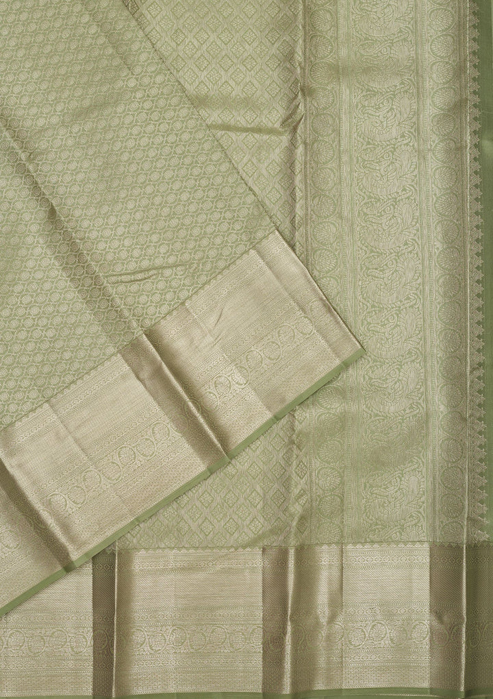 Pista Green Zariwork Pure Silk Saree-Koskii