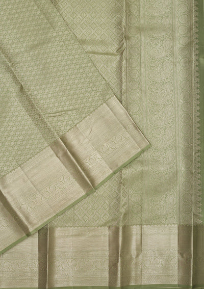 Pista Green Zariwork Pure Silk Saree-Koskii
