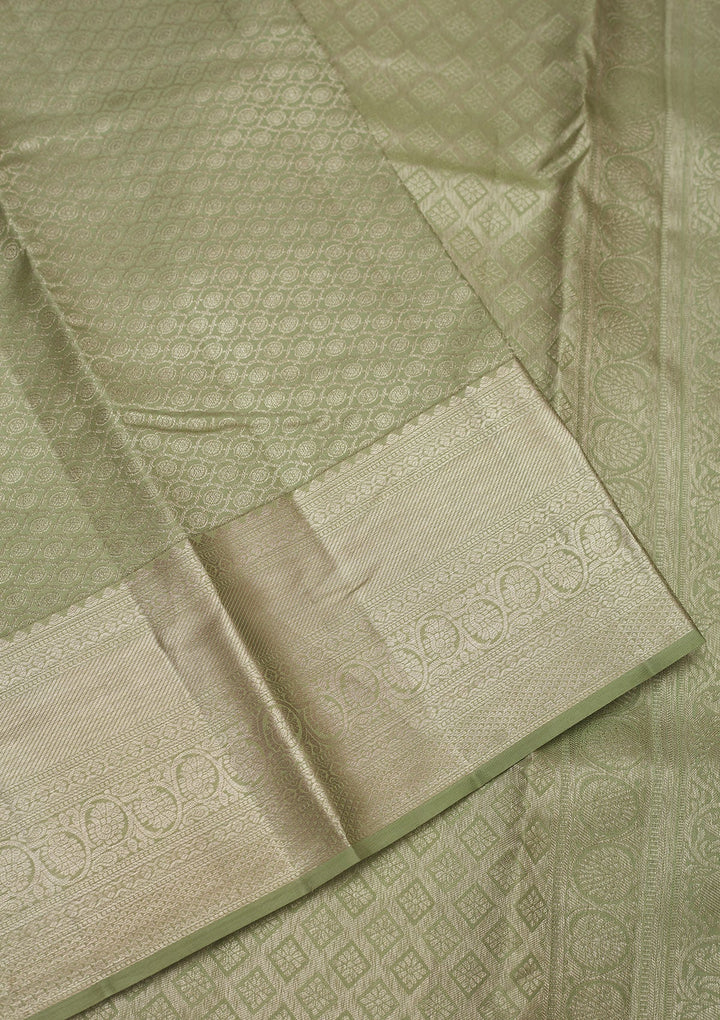 Pista Green Zariwork Pure Silk Saree-Koskii