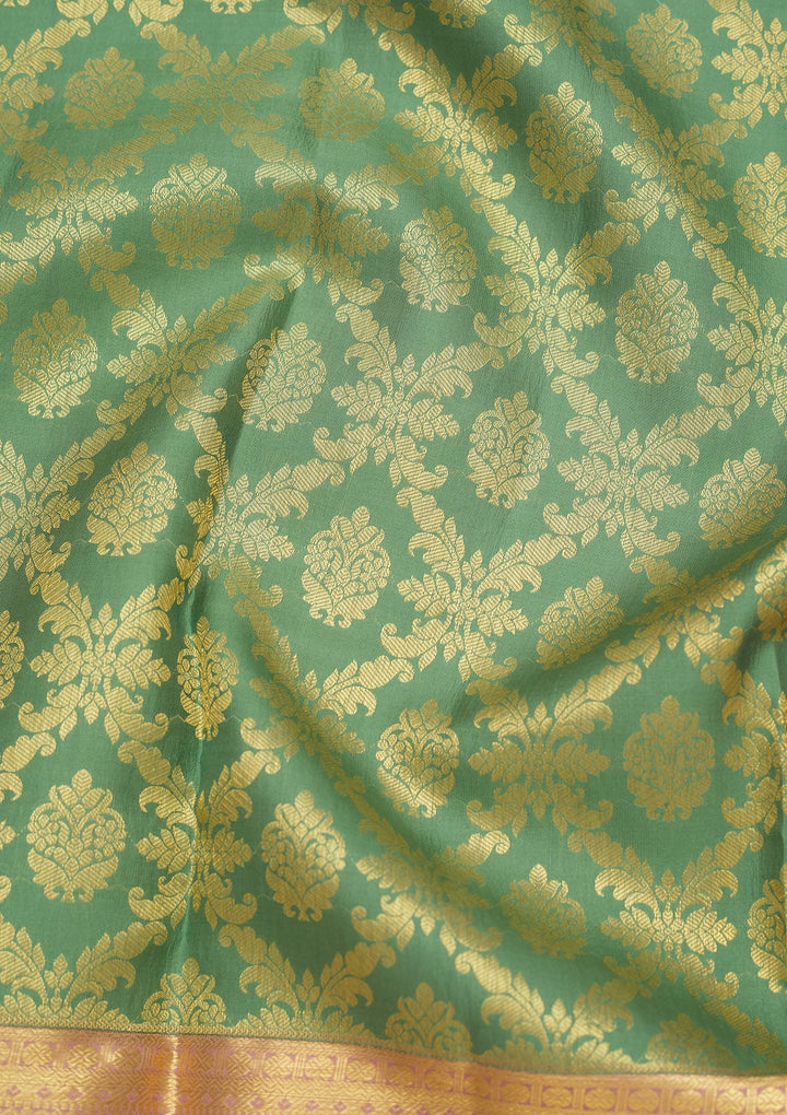 Pista Green Zariwork Pure Silk Saree-Koskii