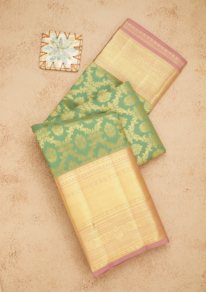 Pista Green Zariwork Pure Silk Saree-Koskii