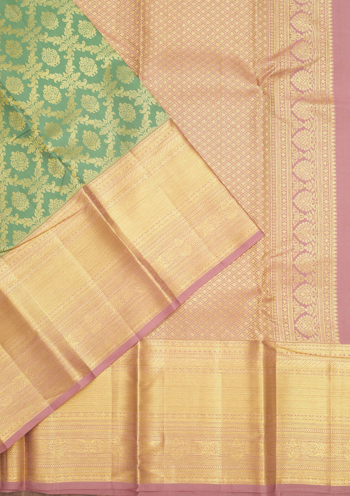 Pista Green Zariwork Pure Silk Saree-Koskii