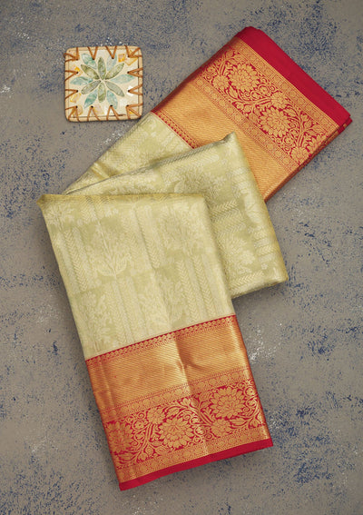 Pista Green Zariwork Pure Silk Saree-Koskii