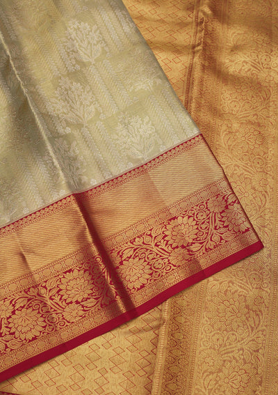 Pista Green Zariwork Pure Silk Saree-Koskii
