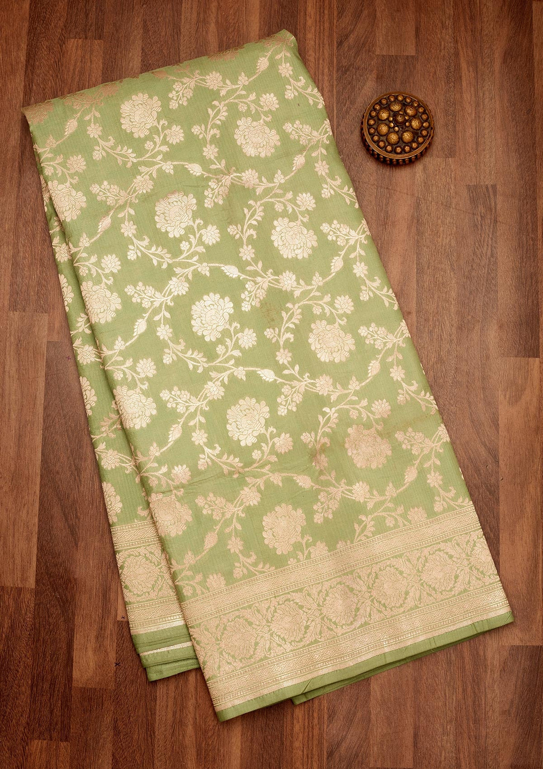 Pista Green Zariwork Pure Silk Saree-Koskii