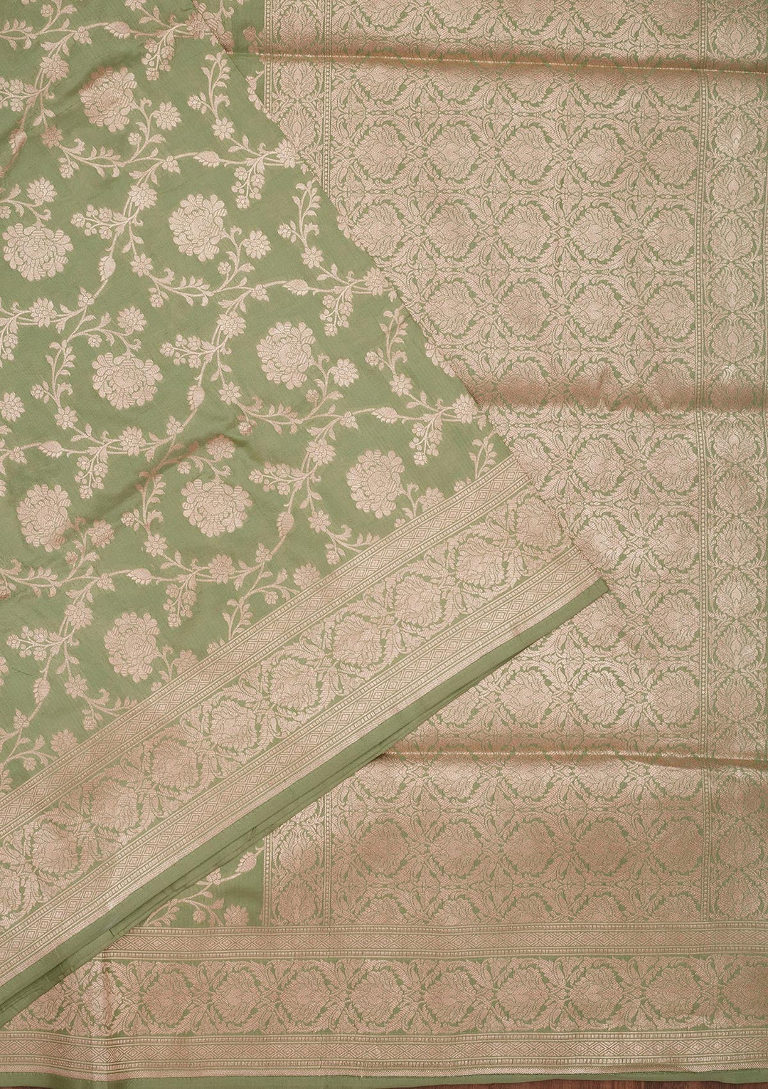 Pista Green Zariwork Pure Silk Saree-Koskii