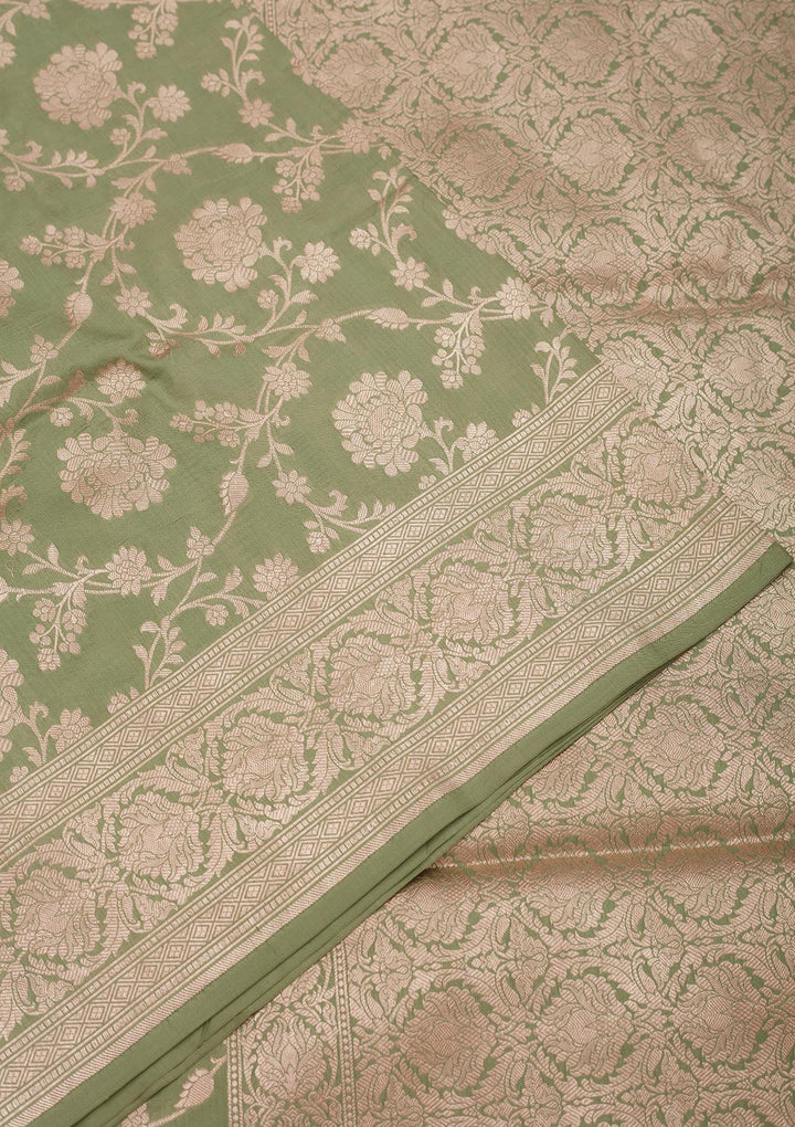 Pista Green Zariwork Pure Silk Saree-Koskii