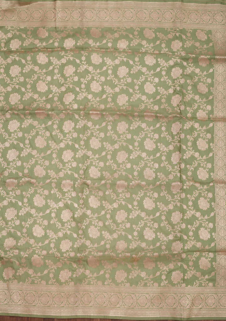 Pista Green Zariwork Pure Silk Saree-Koskii