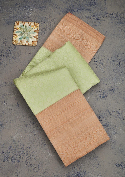 Pista Green Zariwork Pure Silk Saree-Koskii
