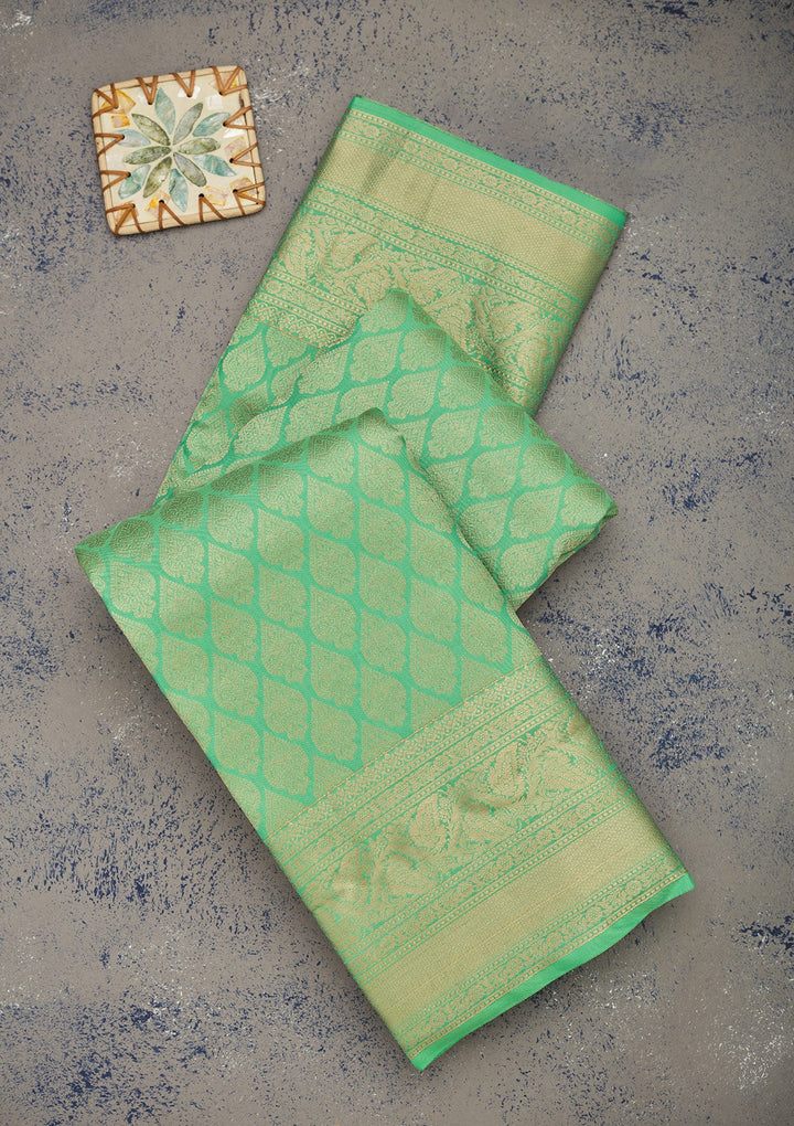 Pista Green Zariwork Pure Silk Saree-Koskii