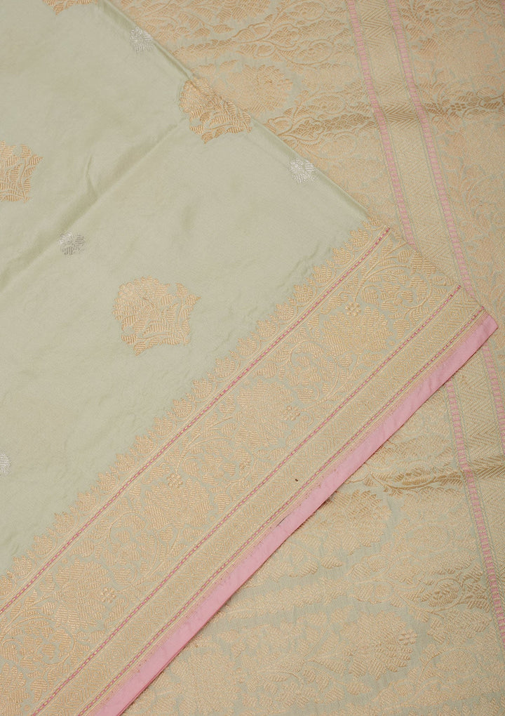 Pista Green Zariwork Pure Silk Saree-Koskii