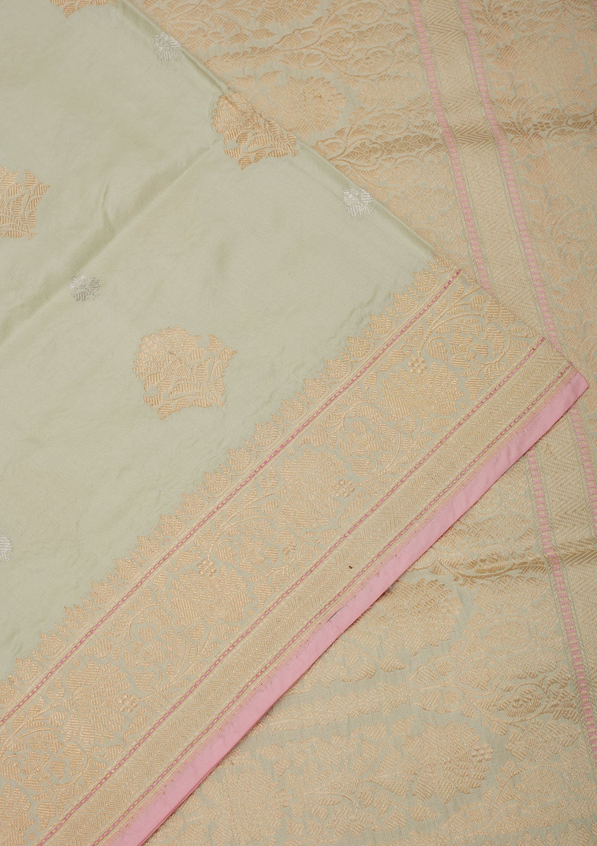 Pista Green Zariwork Pure Silk Saree-Koskii